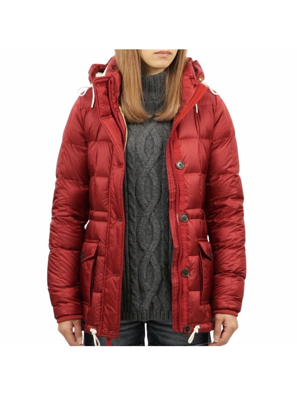 Abercrombie & Fitch Red Down Puffer Parka Hooded Winter Coat Size S